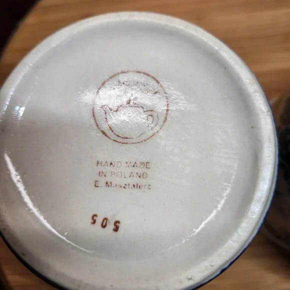 Polish Pottery Coffee Cups/Mugs Blue Daisy Hand Made Set of 2 New - Picture 6 of 6